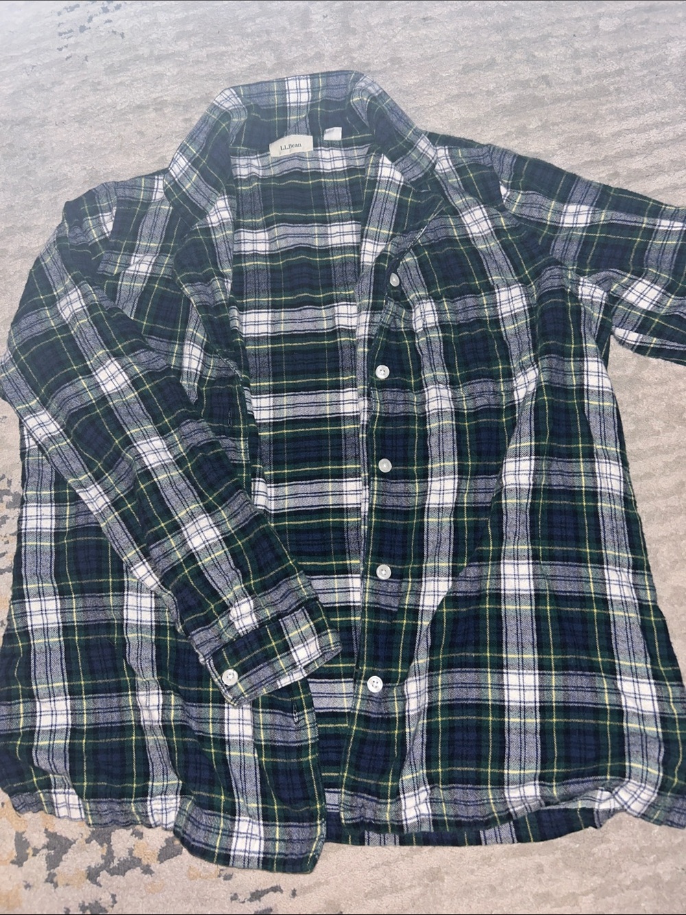 L.L. Bean Men's Navy and Green Plaid Button-Up Shirt